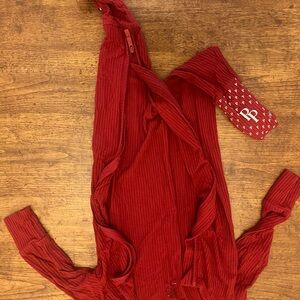 Red Ribbed Long Sleeve Top